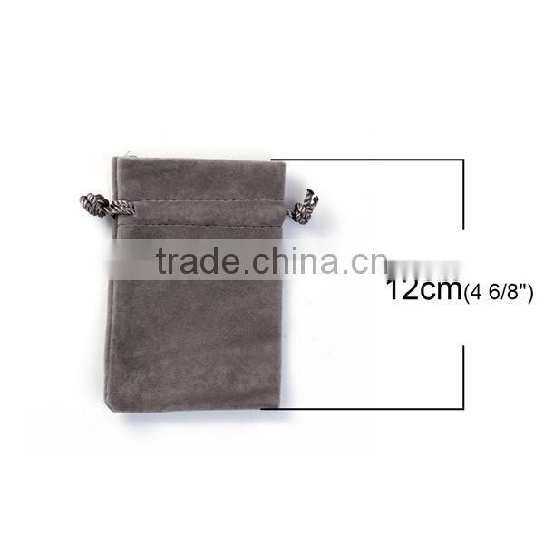 Velvet Jewelry Bags Drawstring Rectangle Gray 12cm x7.6cm