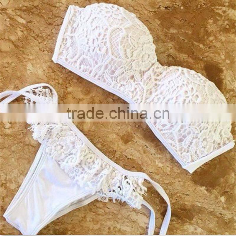 white lace halter printed swimwear bikini/yzh fancy bikini swimwear/ fancy bikini set swimwear beachwear