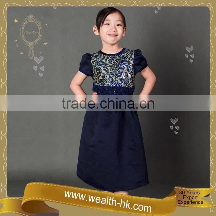 Shortsleeves Dark Blue colour kids Evening Ball Gown Dresses