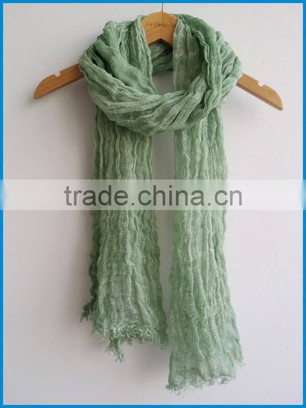 Men and women's fashion linen solid colour crinkle scarf