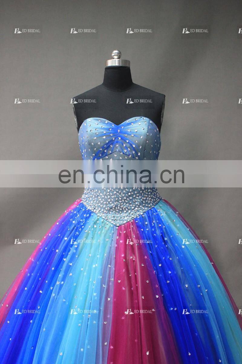 AUW2001 Real Photo Custom Made Sweetheart Beading Colorful Tulle Tube Long Prom Dress
