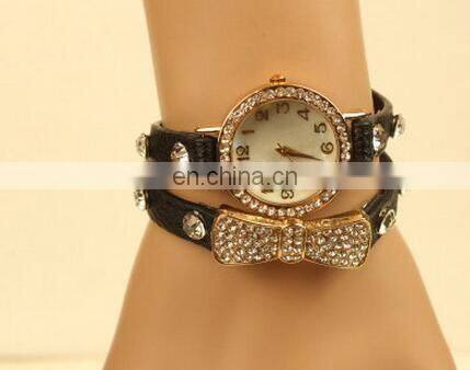 Hot Sell High Quality Rhinestone Bowknot Genuine Cow Leather Retro Watch Vintage Women Dress Watch