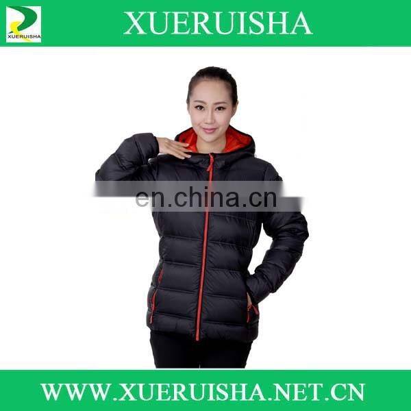 soft woman wear winter down jacket to keep warm