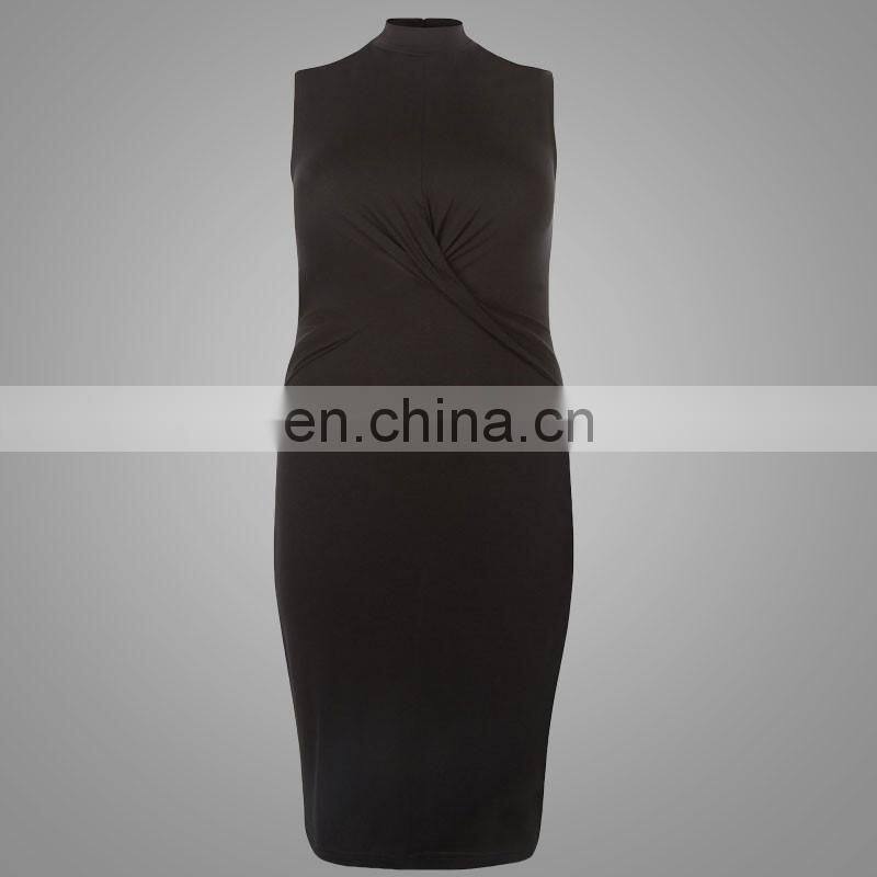 Black twist front ladies high neck dress plus size high neck skater dress casual dresses