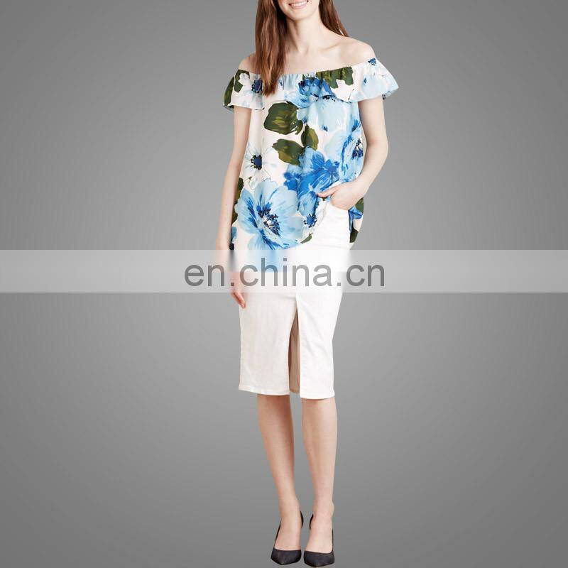 High Quality Off Shoulder Top Floral Printing Tube Top New Fashion Office Skirts and Blouses for Women