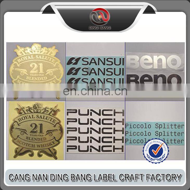 Top Quality Equipment Decoration Use Stong Self Adhesive Custom Logo Sliver /Gold Nickel Sticker