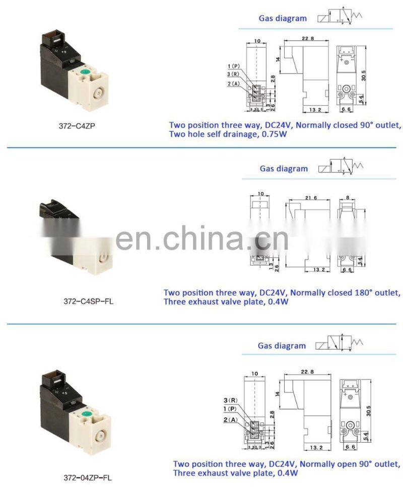 372 series 10mm Normally Closed free to install Voltage As Required pneumatic Miniature Solenoid Valve