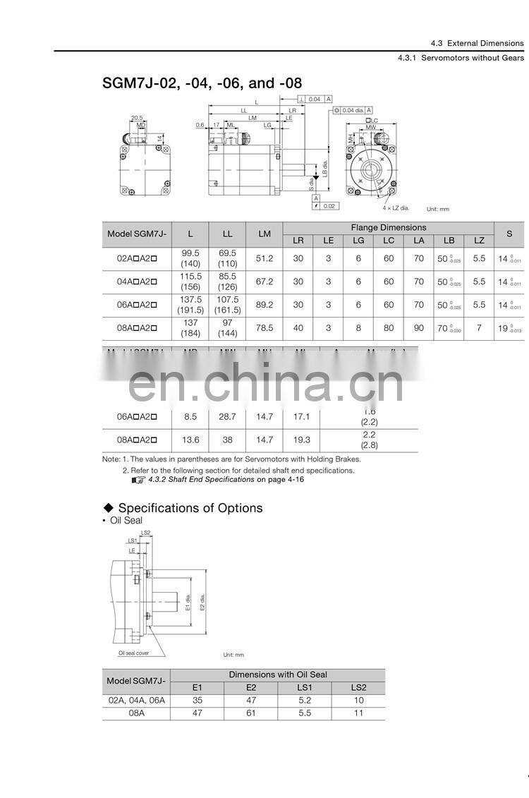 SGM7J-04AFC6S AC 200V 400W YASKAWA servo motor