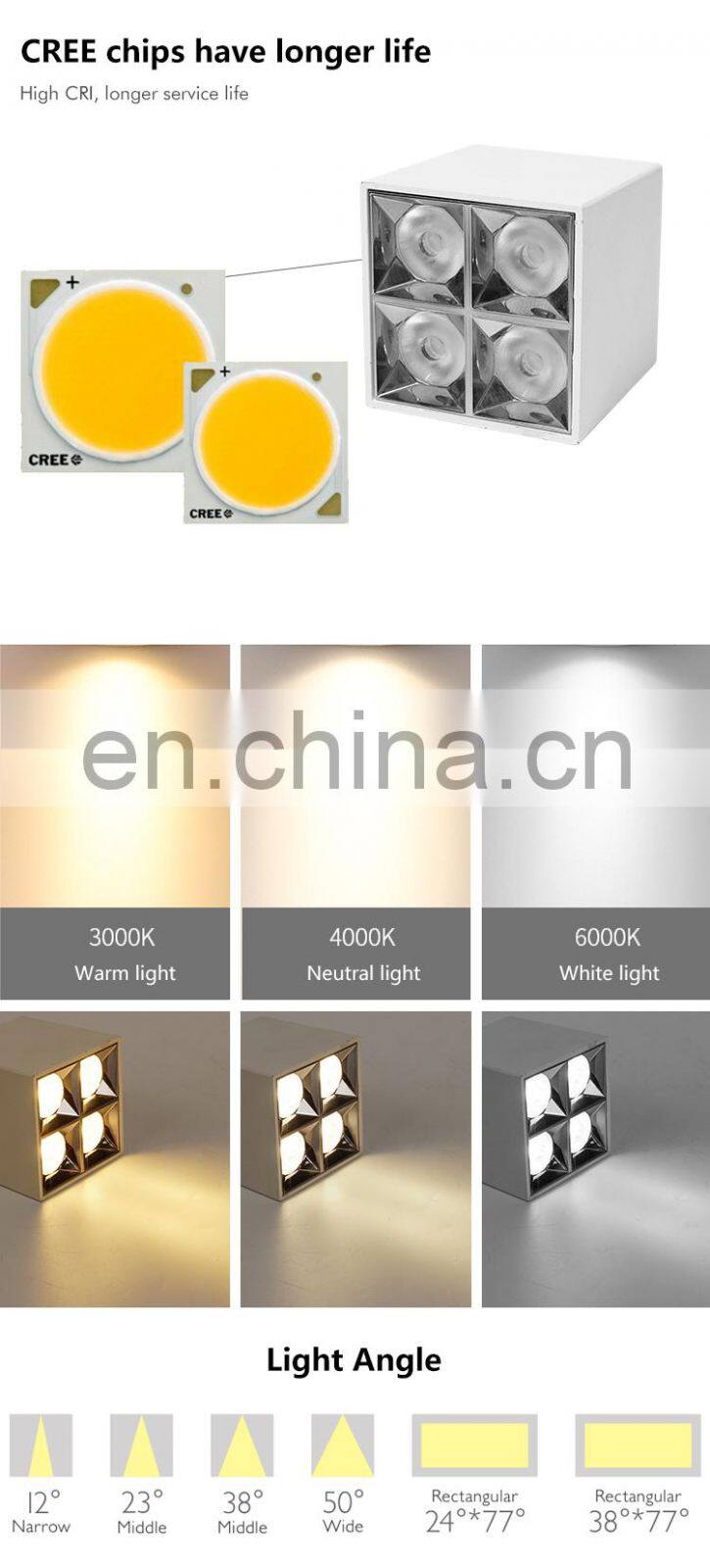 Easy Installation Down Lamp Cree5050 Aluminum Mounting Indoor 36W LED Square Grille Lighting