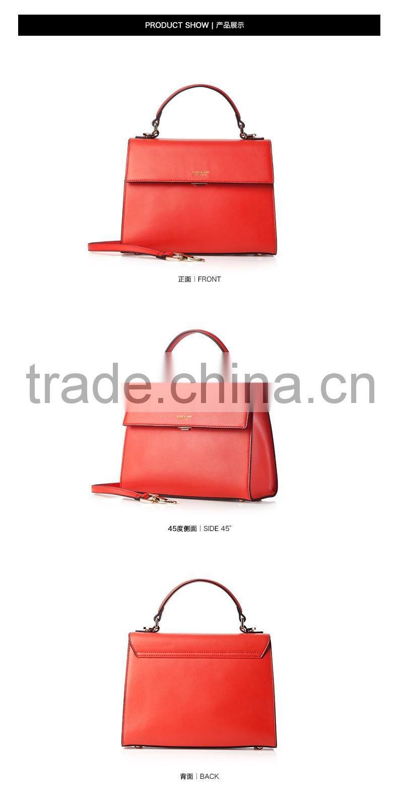 Hot selling wholesale new fashion red genuine leather handbag / leather bags women shoulder bag/ leather satchel bag