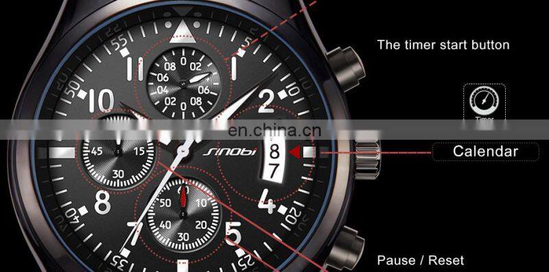 SINOBI Car Wristwatch S9639G Mansculinity Male Watches Chronograph Handwatch Night Light Watches Pilot Watch Montre Homme