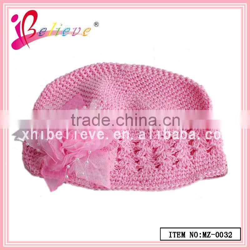Fashion baby hat wholesale flower patterned knitted hat for child