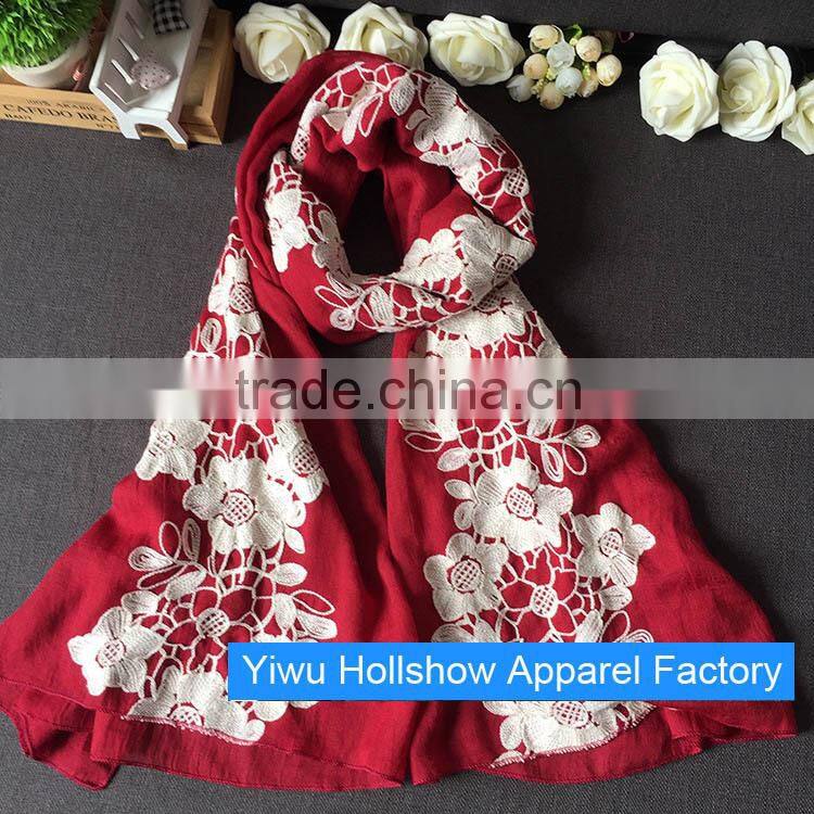 Newest Winter Autumn Flower Embroidery Cotton Korean Fashion Ladies Scarf