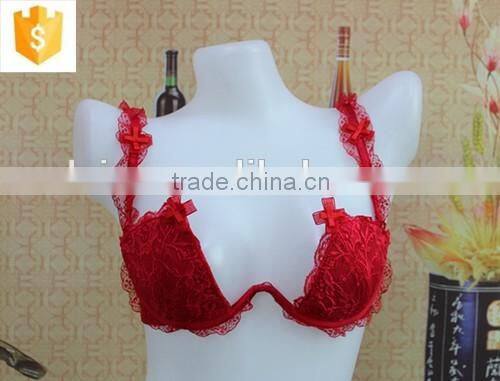Hot sexy Triangle bright red flower lace bra with wedding hall