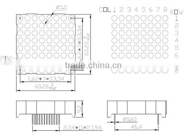 NEWSHINE Through Hole FND OEM/ODM manufacturer XH-12057 Module 5x7 Blue Matrix Display