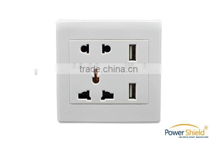 International Universal /Middle East Double USB Wall Socket 250V 16A Brush Finishing Charging for iPhone 6s