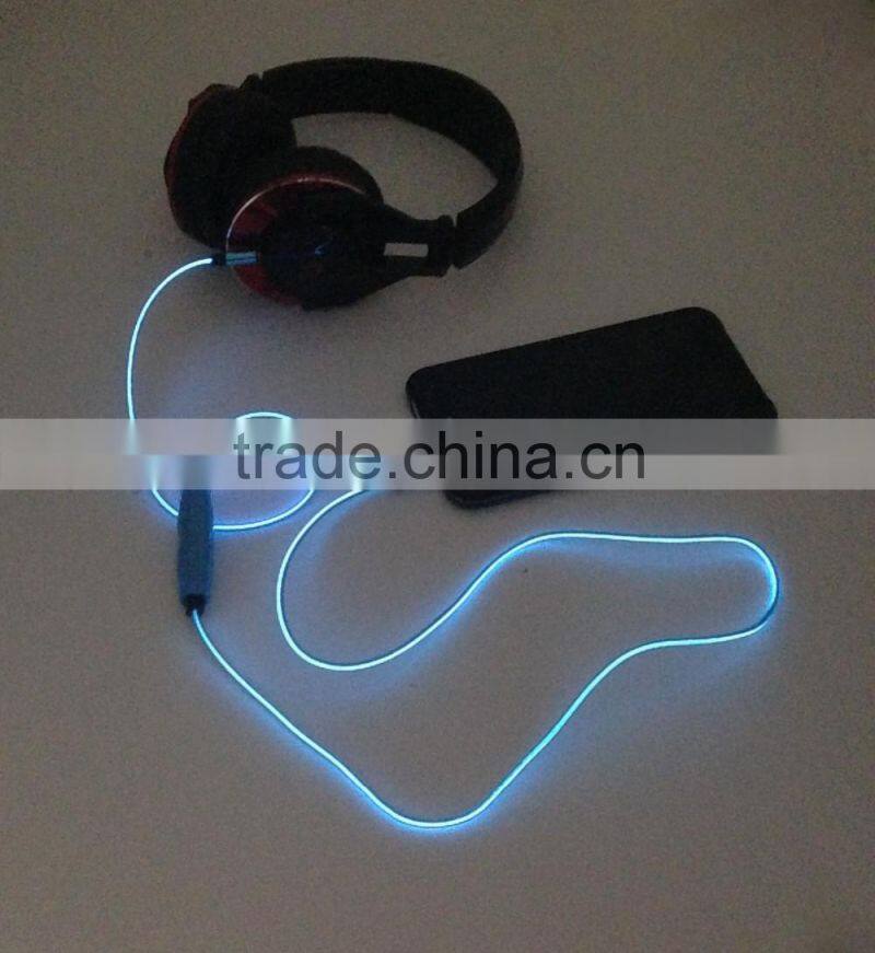 Latest Products EL/LED light cable for headphone, aux audio cable with microphone