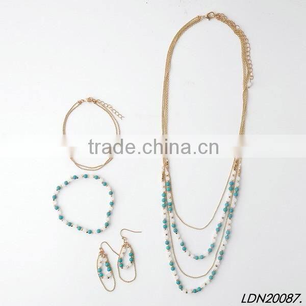 Fashion gold chain with druzy necklace green glass with white stone aborable necklace with matching earrings and btacelet