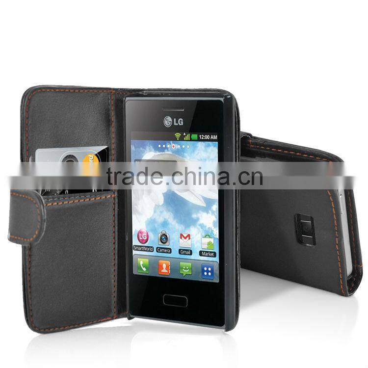 Wallet stand leather Mobile Phone case cover for LG E400 Optimus L3