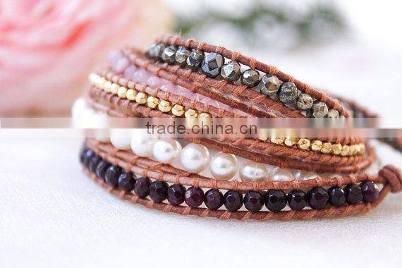 Sterling Delicate Pink Wrap Bracelet with real pearls