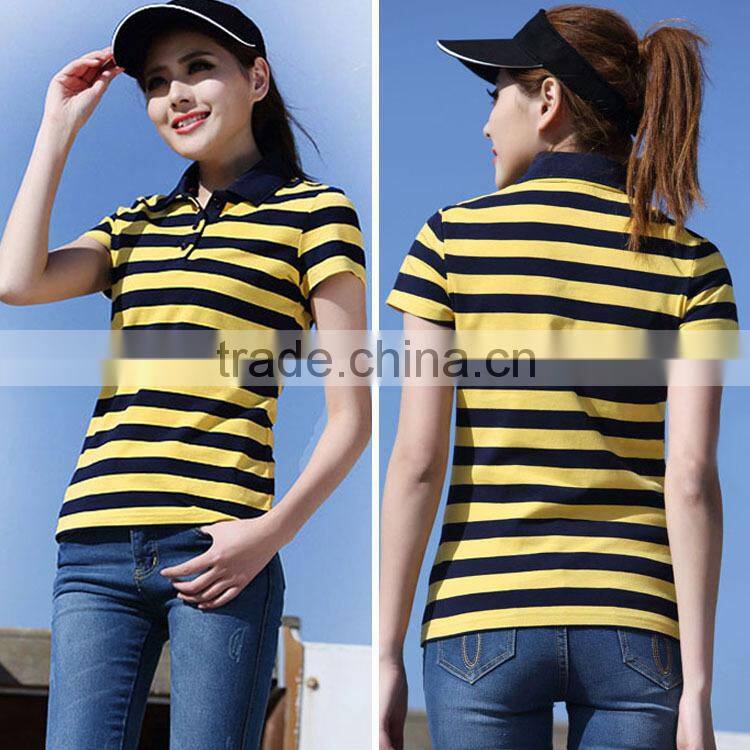China Factory Women Cotton Blank Polo T-shirt with stripe