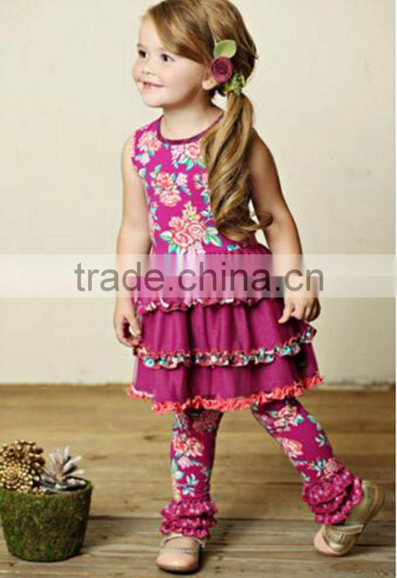 unique design fall winter 2pcs stripe ruffle boutique outfits with two pockets