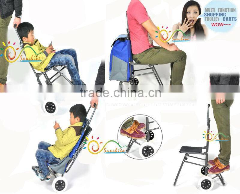 Stair climbing shopping trolley cart with chair