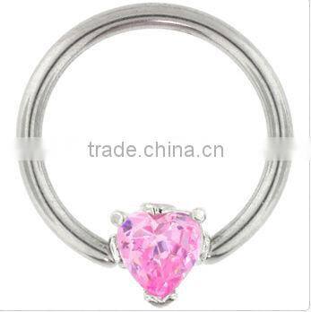 PINK Heart Shaped Gemstone BCR Nipple, Belly Rings -14G