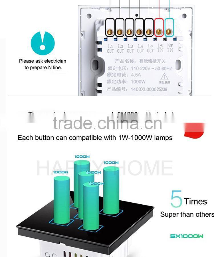 New Wallpad Pink LED Waterproof UK Crystal Glass 110~250V 4 gang 1 way Sensor Touch Screen Light Control Wall Switch