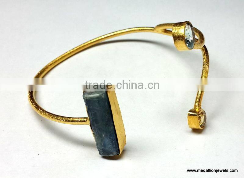 Labradorite Cushion Brass Gold Plated Bangles, Brass Gemstone Bangle, Fashionable Gemstone Bangle