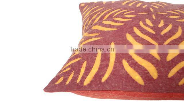 RTHCC- 86 Brown Yellow Hand Crafted Designer Applique Cut Work Cotton Kantha Stitch cushion covers Christmas Home Decor