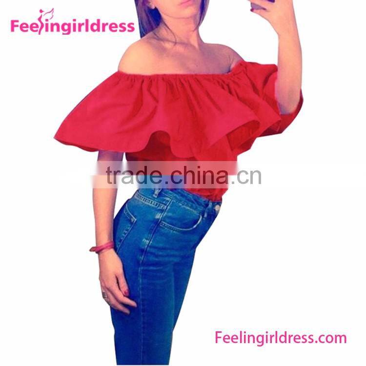 Newest dropship free shipping women ruffle neck tops and blouses