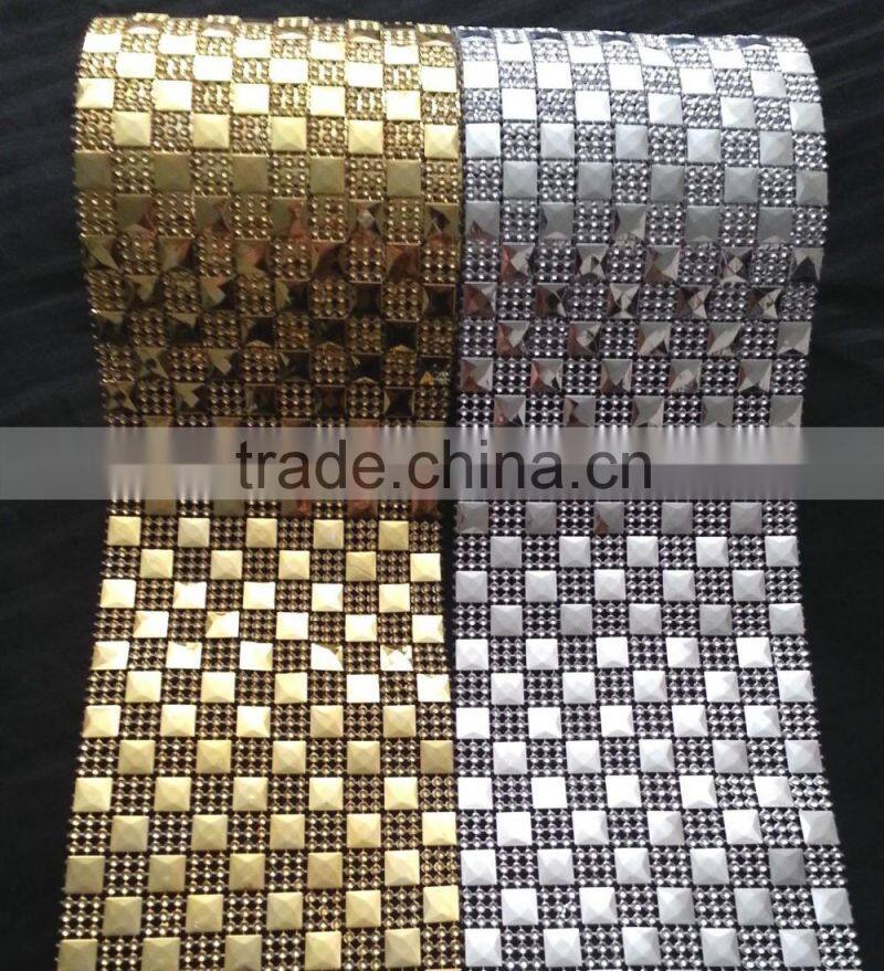 Gold Diamond Stud Mesh Wrap Roll Rhinestone Crystal Ribbon