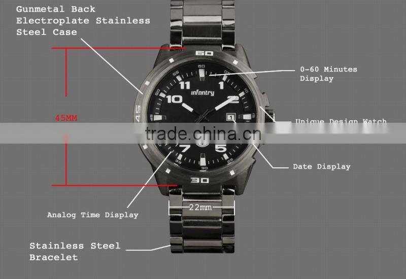 INFANTRY 2015 Men's Black Stainless Steel Cheap Military Watch