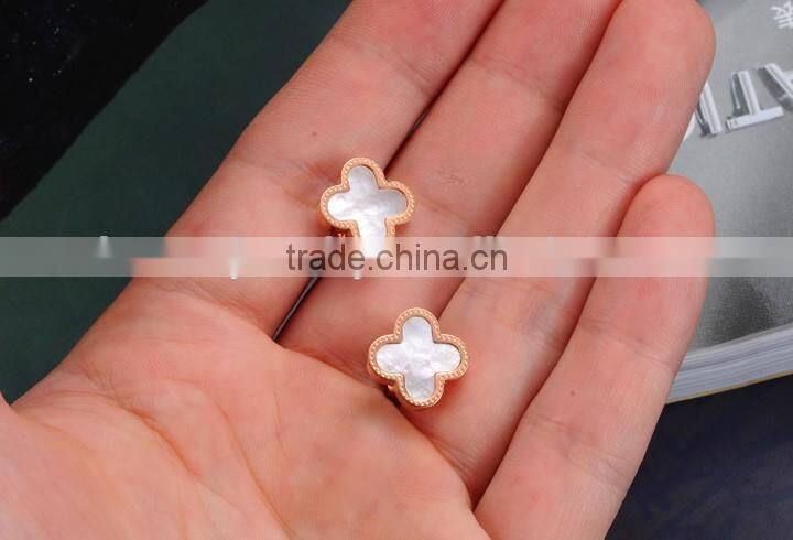 KSTONE rose gold stainless steel shell inlaid four leaf clover stud earrings