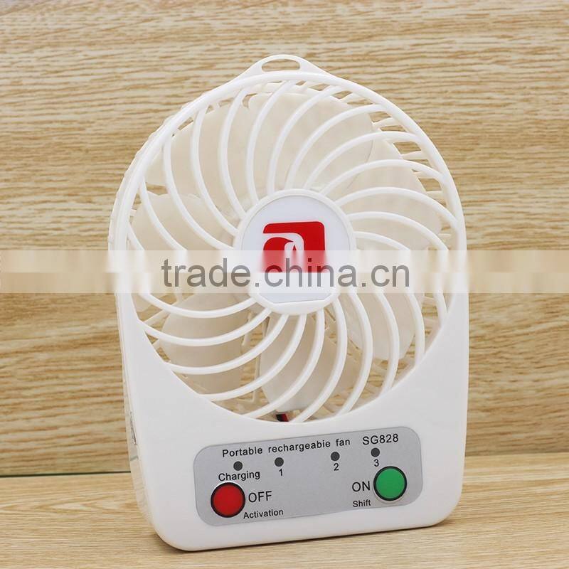 Mini 4-inch Vanes 3 Speed Electric fan Rechargeable USB Battery Electric Fan with USB Charge Cable and LED light