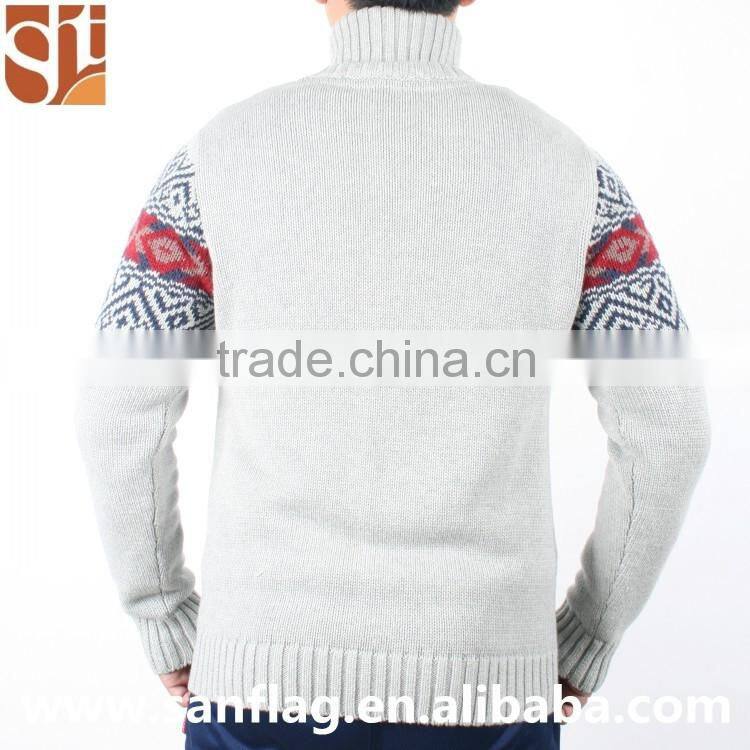 2016 China import direct man high collar long sleeve cardigan jacket coat christmas jacquard knit sweater with kangaroo pocket