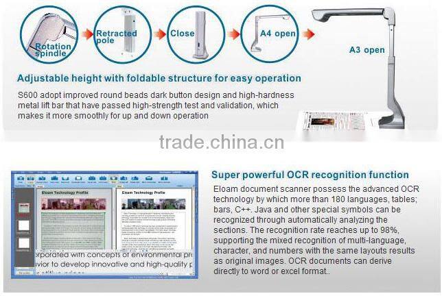 High resolution integrative mini presenter 5mp a3 portable document scanner