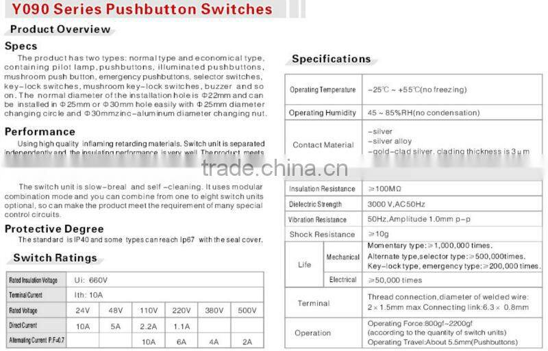 ONPOW 2 position selector switch(Y090-11X,22MM,CE,VDE,ROHS)