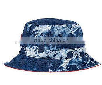 sun protection fashion summer blue jean bucket hats and cap cowboy leather patch custom jean bucket hat