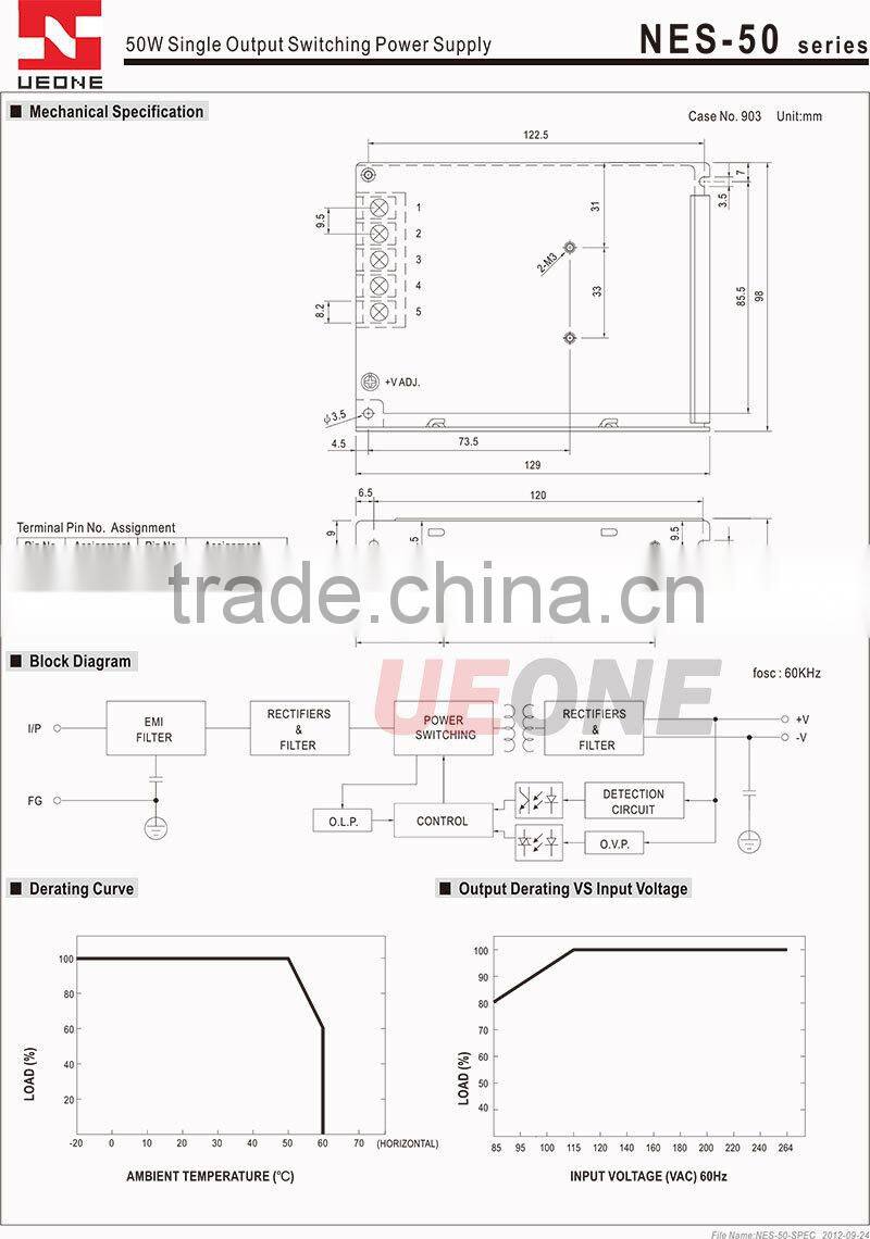 Hot sale 48VDC to 12v4.2a switching power supply 50w power supply