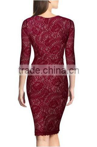 Women's Elegant Floral Lace 2/3 Sleeve Slim Evening Dress
