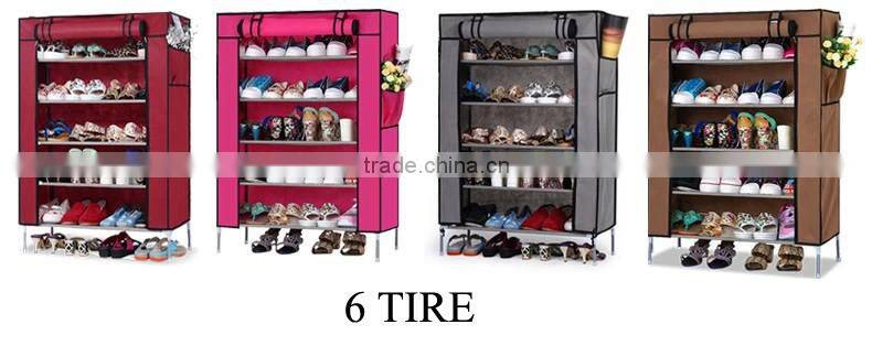 6 layers non-woven fabric steel storage rack Shoes with cloth cover
