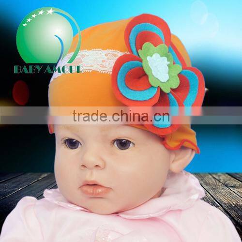 2015 New New Design Fashion Felt Flower Cotton Infant knit Modern Headwear