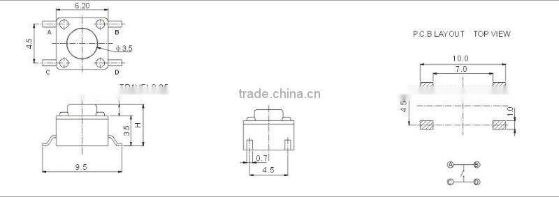 4 pin tactile smd switch TS-1102SMD,Round head button tact switch