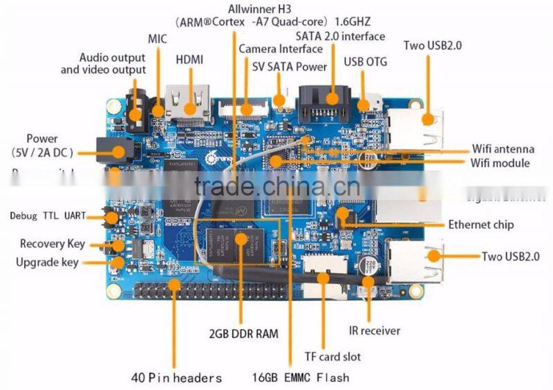 Orange Pi Plus 2 H3 Quad Core 1.6GHZ 2GB RAM 4K Open-source development board beyond raspberry pi 2