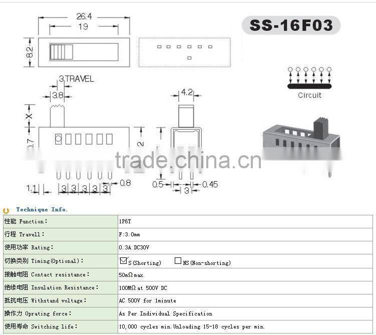 SS1x6 1P6T slide switch