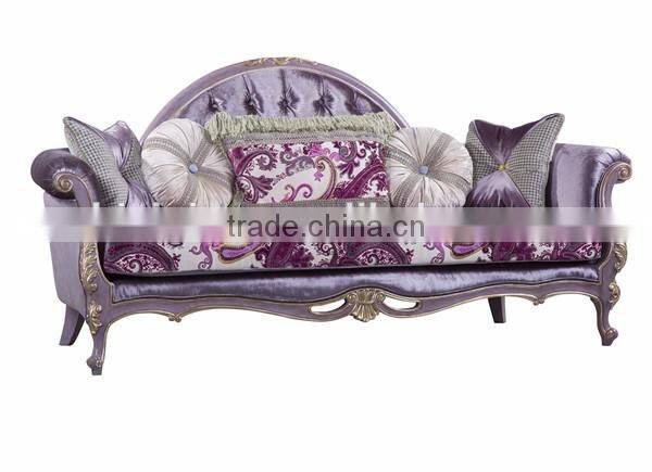 Elegant Purple ButtonTufted Couch Sofa, Hand Engraved Wooden Sofa Living Room Furniture, Retro Style Chesterfield Sofa Set
