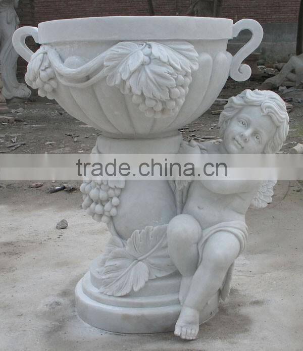 White Marble Angel Design Garden Decorative Flower Pot