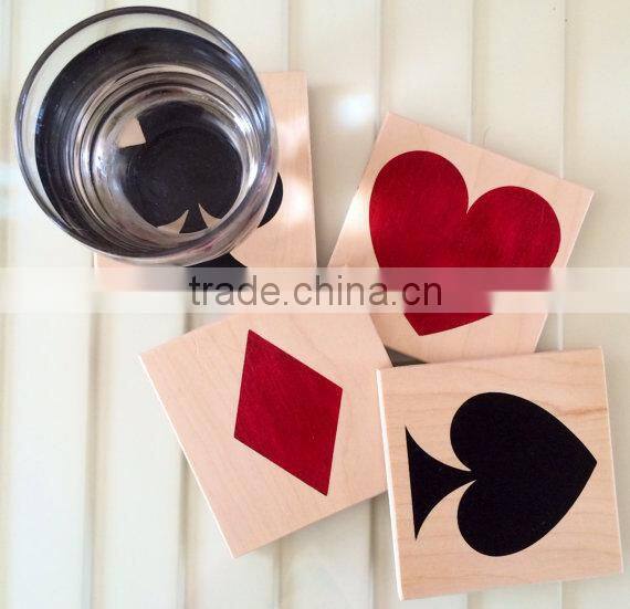 Personalized Wooden Painting UV Digital Printing on Wood Placemat Poker Pattern Coaster Set